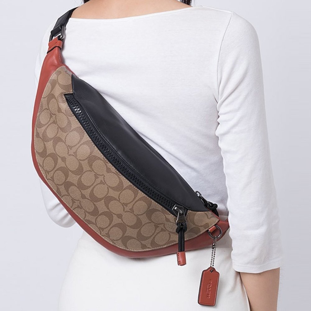 COACH Warren Belt Bag Colorblock Signature Canvas Gunmetal/Khaki Terracota NWT - Picture 4 of 13